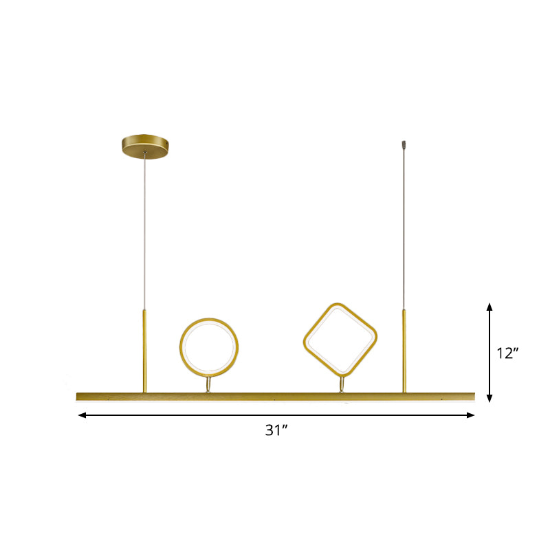 Minimalism Geometric Island Pendant Metallic LED Restaurant Ceiling Hang Fixture in Gold, Warm/White Light