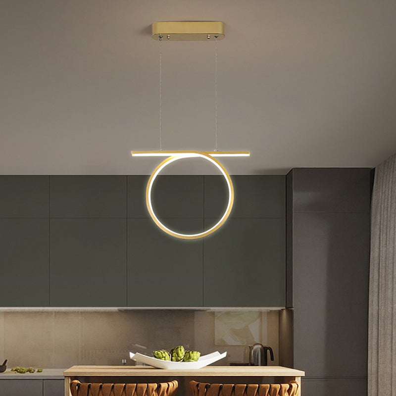Gold Round Hanging Lamp Kit Simplicity LED Metal Suspended Lighting Fixture in Warm/White Light