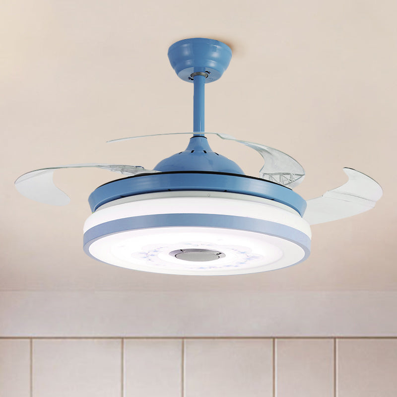 Blue/Pink LED Round Hanging Fan Lamp Modernist Acrylic 3-Blade Semi Flush Mount Lighting, 42" Width
