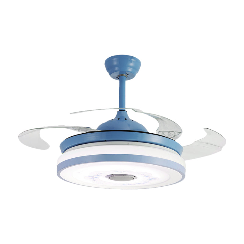 LED bleu / rose rond suspendu la lampe à fans moderniste acrylique 3 lames Semi Flush Fush Mount Éclairage, 42 "Largeur