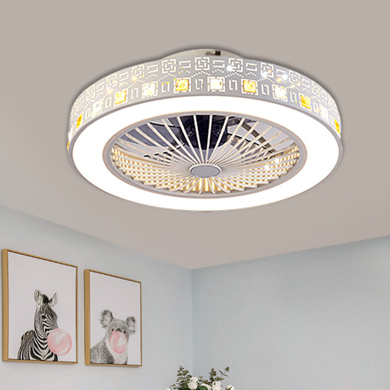 19,5 "/21.5" W LED -Salon Semi Flush Modernismus Chrom Hängende Lüfterlicht mit kreisförmiger Acrylschatten