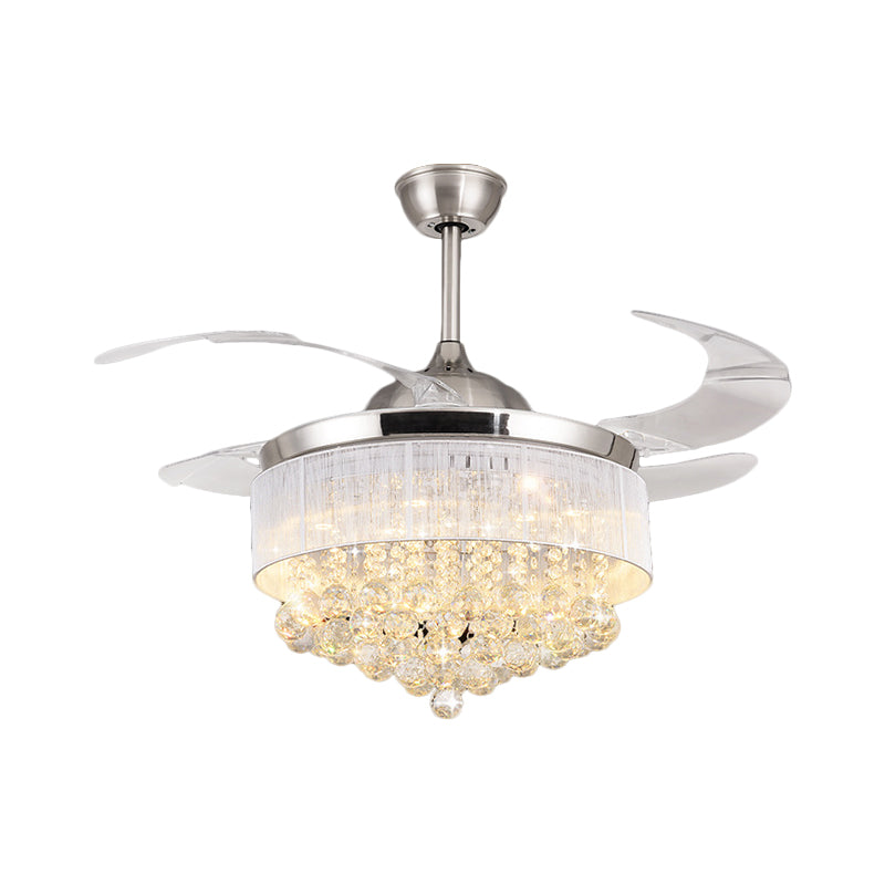 Moderne Cascading Semi Flush Light Crystal Ball Wohnzimmer LED-Pendelleuchter in Chrom mit 4-Blade, 19 "breit
