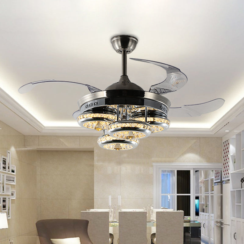 19 "W Minimalismus führte Hanging Fan Light Nickel Donut 4 Blades Semi Flush mit metallischem Schatten