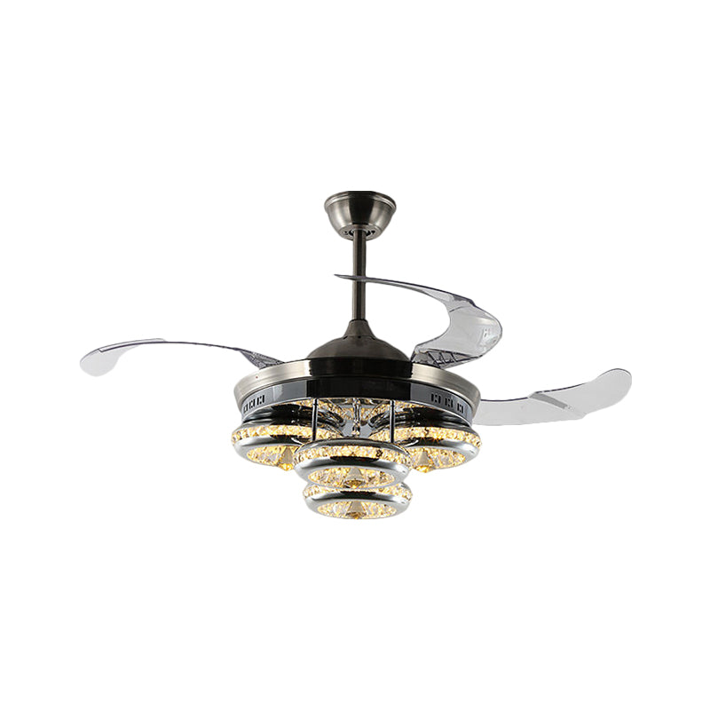 19 "W Minimalismus führte Hanging Fan Light Nickel Donut 4 Blades Semi Flush mit metallischem Schatten