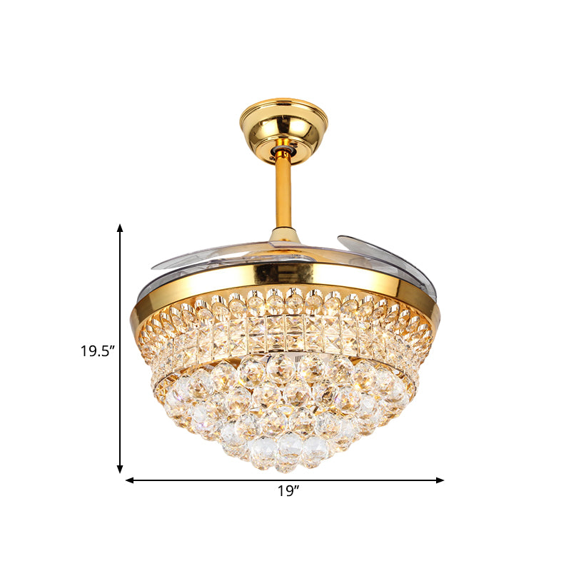 Verjüngte abgeschrägte Kristall -Halbblüte -Lampe Minimalist 19 "Breite LED GOLD HANGING LIFFLABEN mit 4 Klingen