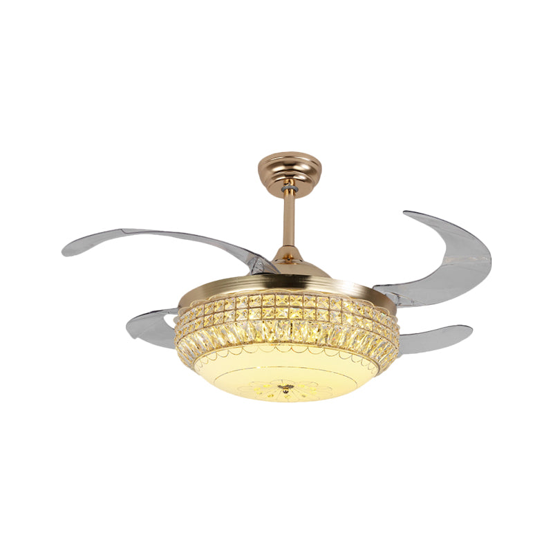 19 "W Dome Wohnzimmer Hanges Lüfter Leichte Acryl -LED minimalistische Halbflush mit Kristall -Deco in Gold, 4 Klingen