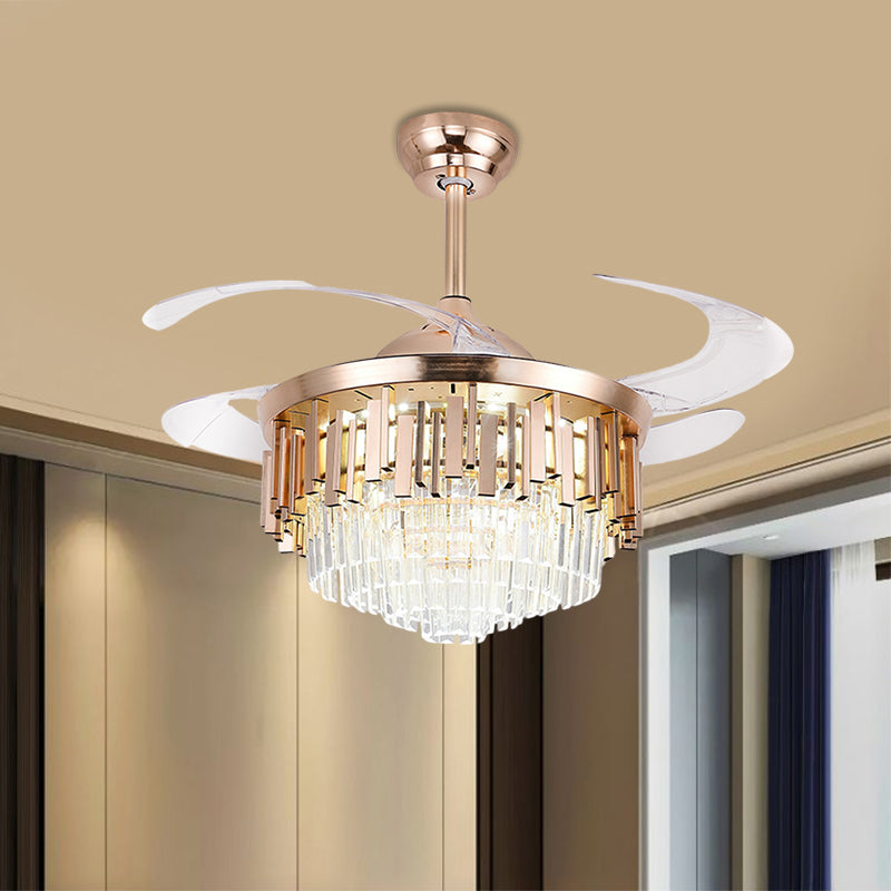 Luce a montaggio semifulto a 4 lale a livello semplice rettangolo cristallino da 19 "W LED LED Accensione della ventola a pendente in oro