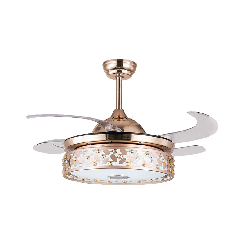Kupfer LED Circular Semi Flush Lampe Simplicity Acryl 4-Blade-Hänge-Lüfterlicht mit Kristall-Deco, 19 "breit