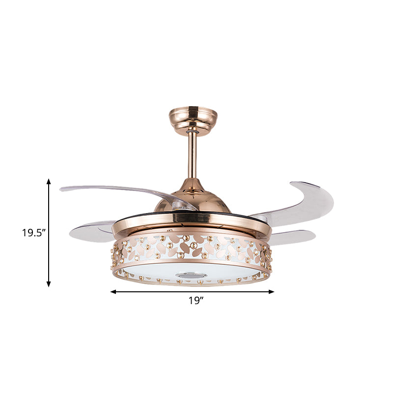 Kupfer LED Circular Semi Flush Lampe Simplicity Acryl 4-Blade-Hänge-Lüfterlicht mit Kristall-Deco, 19 "breit