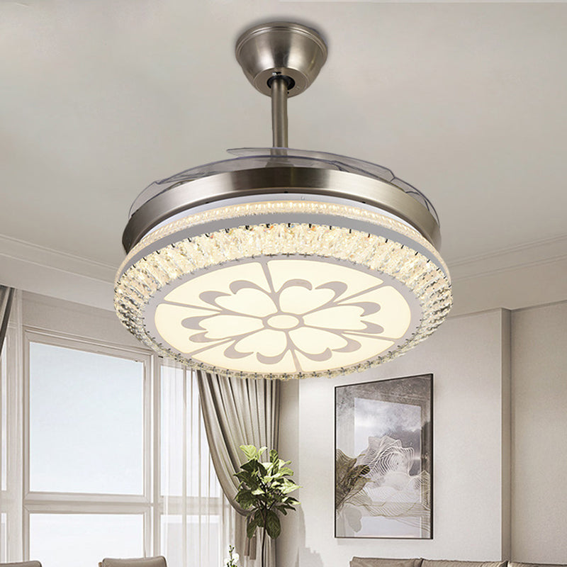 Circle semifulto luce moderna cristallo da 19 "W LED Crome Crome Accendino ventilatore con design amorevole/fiore, 4 lame