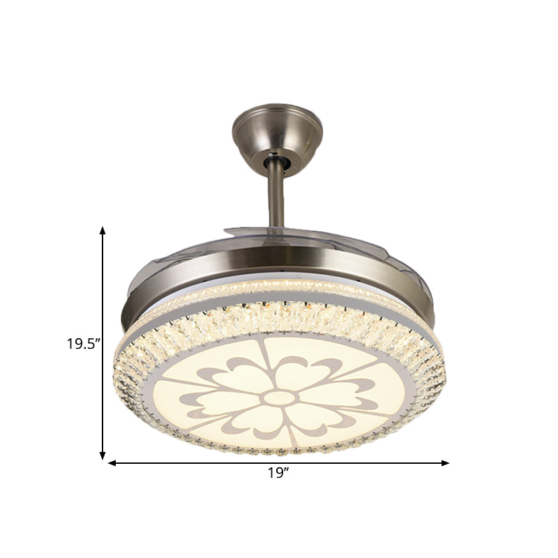 Circle semifulto luce moderna cristallo da 19 "W LED Crome Crome Accendino ventilatore con design amorevole/fiore, 4 lame