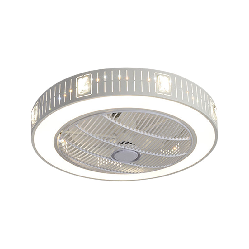 23 "W rund Acrylhänge Lüfter Licht Modernismus LED White Semi Flush mit Kristall -Deco, 3 Klingen