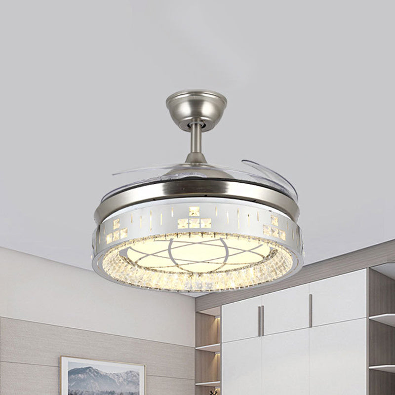Kreisförmiger Anhänger Lüfter Licht modernes Kristall Rechteck 19 "W LED -Salon Semi Flush Lampe in Nickel mit 4 Klingen