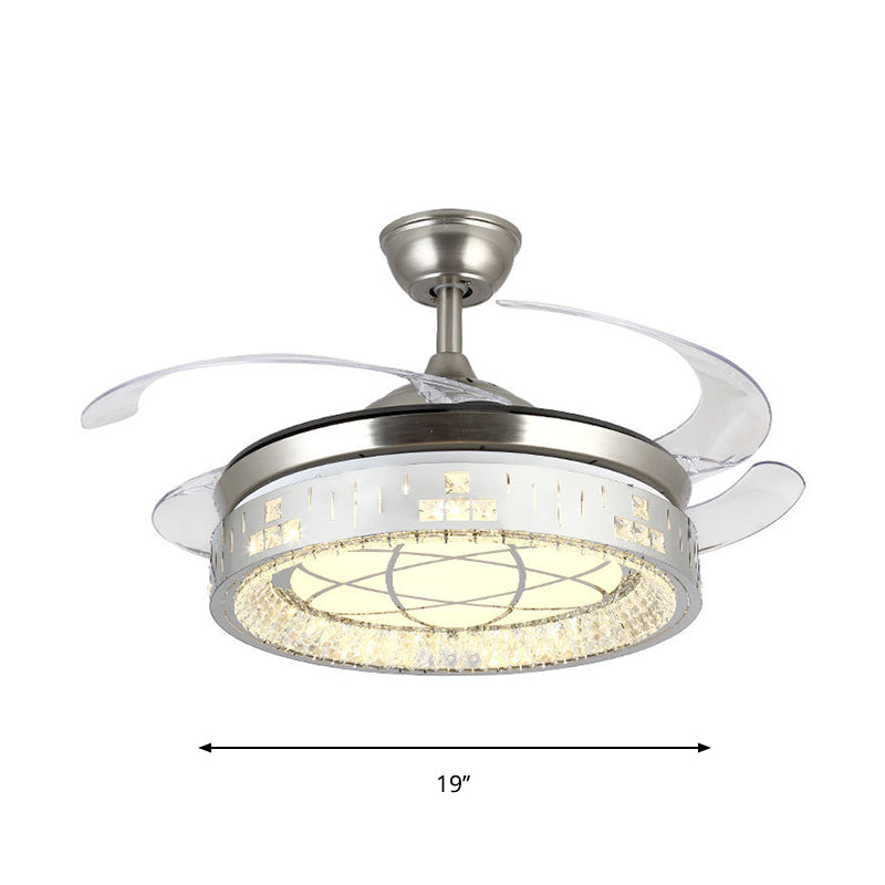 Kreisförmiger Anhänger Lüfter Licht modernes Kristall Rechteck 19 "W LED -Salon Semi Flush Lampe in Nickel mit 4 Klingen