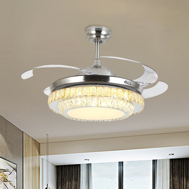 Modernismo a 3 livelli Round Semi Flush Crystal Block LED Affermazione della ventola del soffitto in nichel con 4 lale, 19 "di larghezza