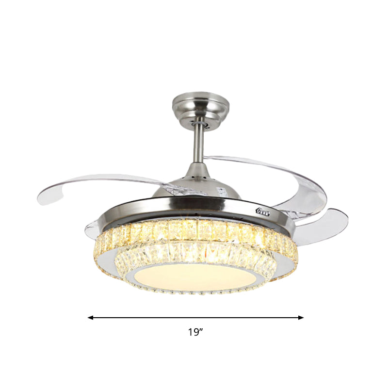 Modernismo a 3 livelli Round Semi Flush Crystal Block LED Affermazione della ventola del soffitto in nichel con 4 lale, 19 "di larghezza