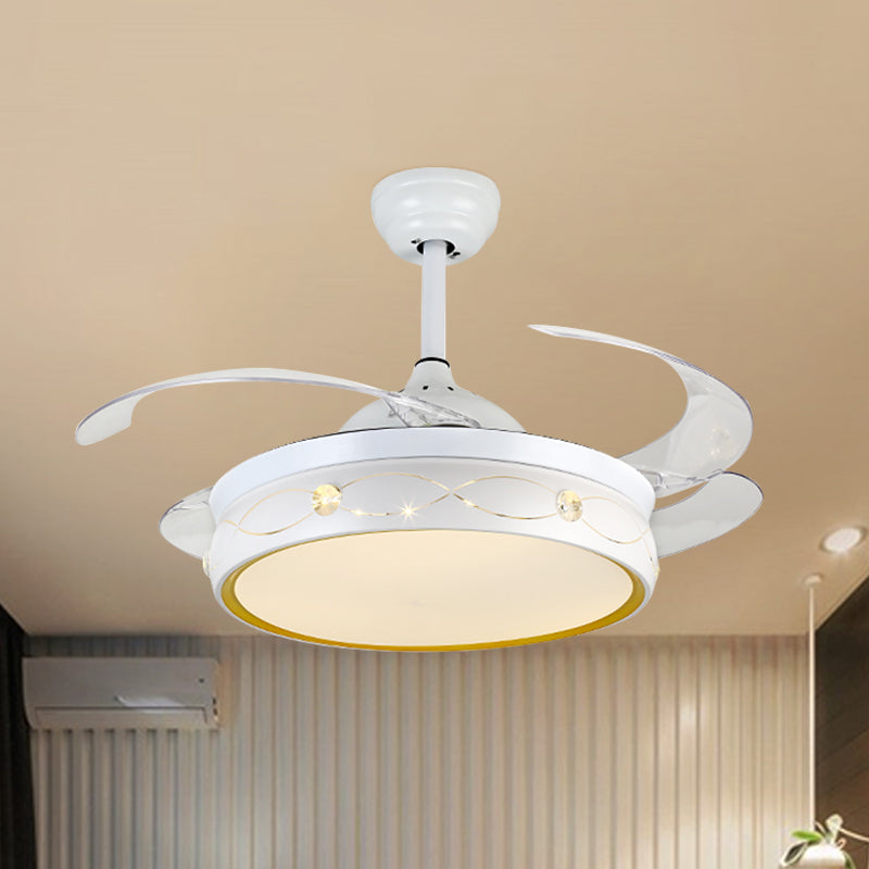 Weiße LED-Kreisendeckenlüftungslampe Einfachheit Metall Semi Flush Mount mit Kristall-Deco mit 4-Blade, 19 "W.
