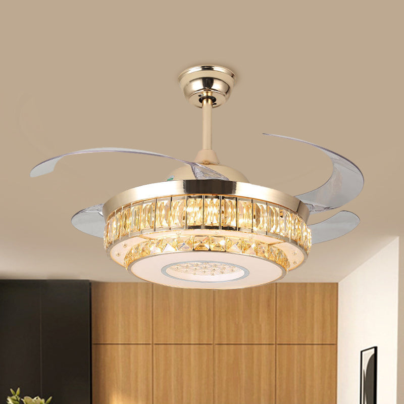 2-stufige runde Kristallanhänger Lüfterlampe moderne 19-Zoll-Halbmontage-Beleuchtung, 4 Klingen