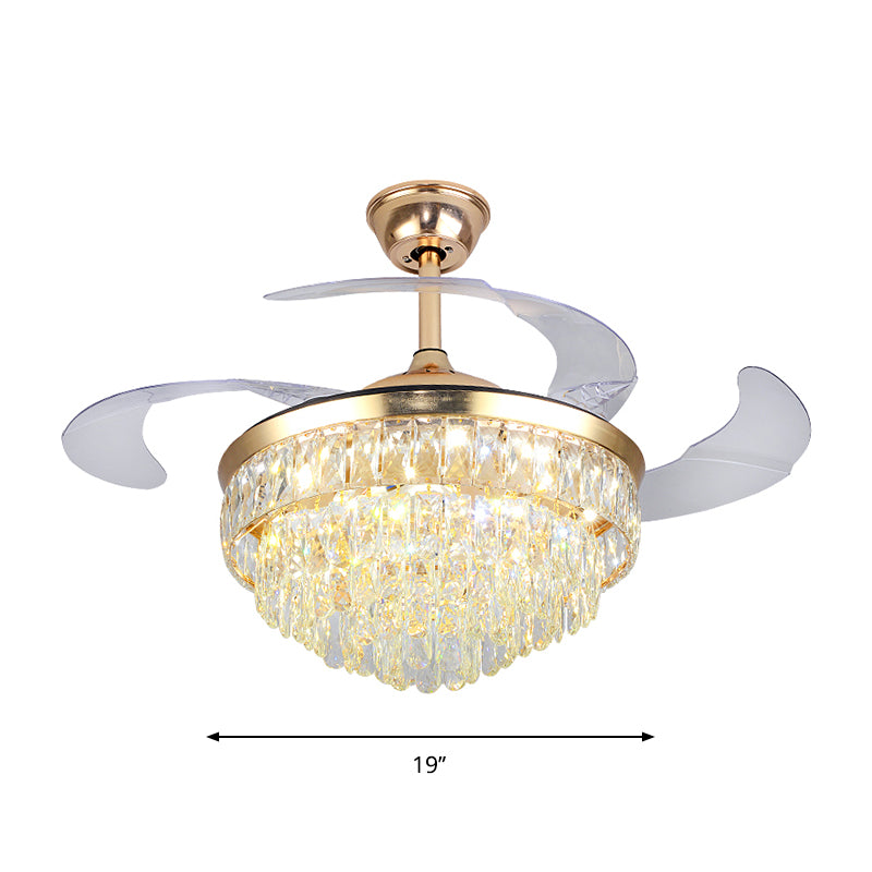 Cascading Deckenventilator Leuchte Einfacher Kristall Rechteck Great Room 19 "W LED Semi Flush in Gold mit 4-Blade