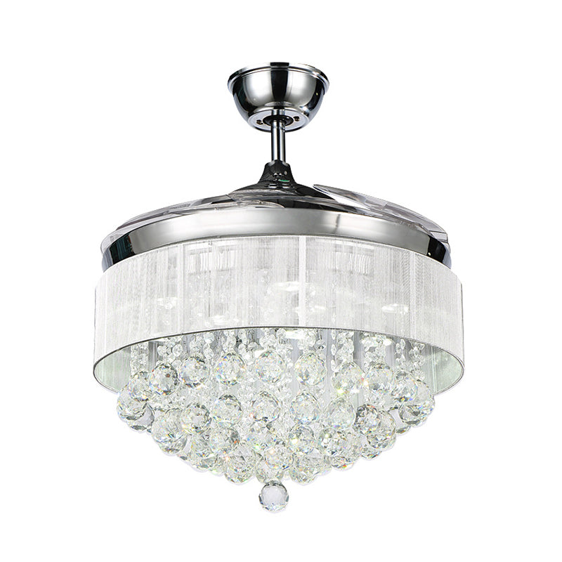 Salotto a 4 pala semi-monte illuminazione lampada ventilatore a soffitto bianco minimalista con fili cristallini affusolati, 19 "w