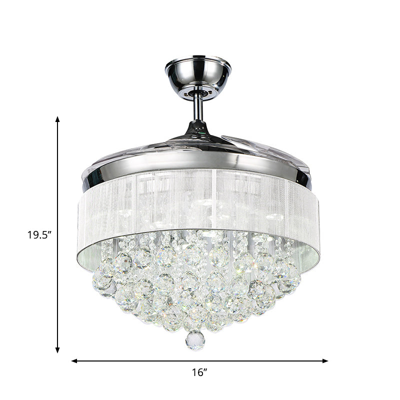 Salotto a 4 pala semi-monte illuminazione lampada ventilatore a soffitto bianco minimalista con fili cristallini affusolati, 19 "w