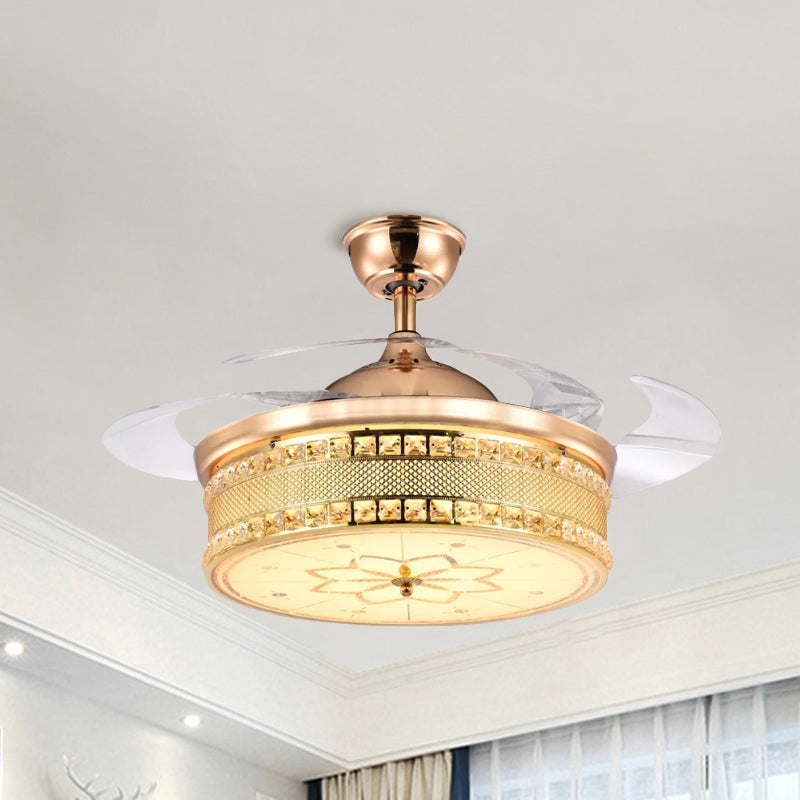 Faceted Crystal Drum Semi Flush Simplicity 19" Wide LED Hanging Fan Light in Gold with 3 Blades
