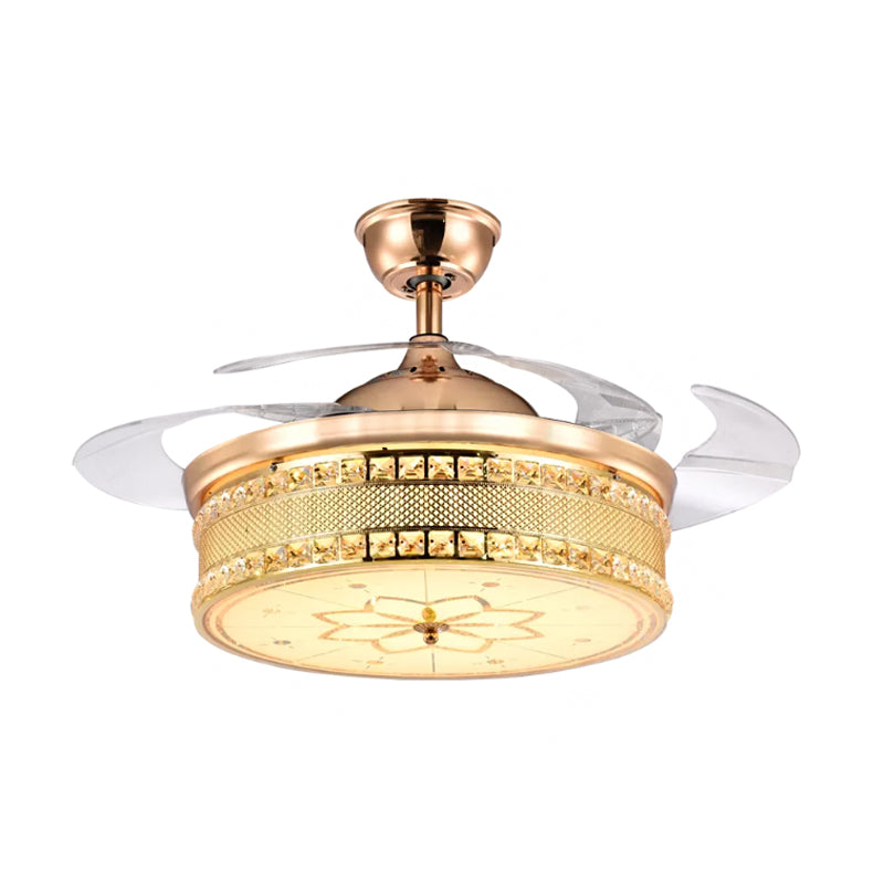 Faceted Crystal Drum Semi Flush Simplicity 19" Wide LED Hanging Fan Light in Gold with 3 Blades