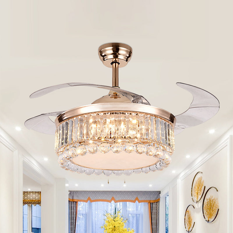 Accendendo il tamburo Blocco cristallino contemporaneo e sfere da 19 "W a LED a filo in oro, 4 lame