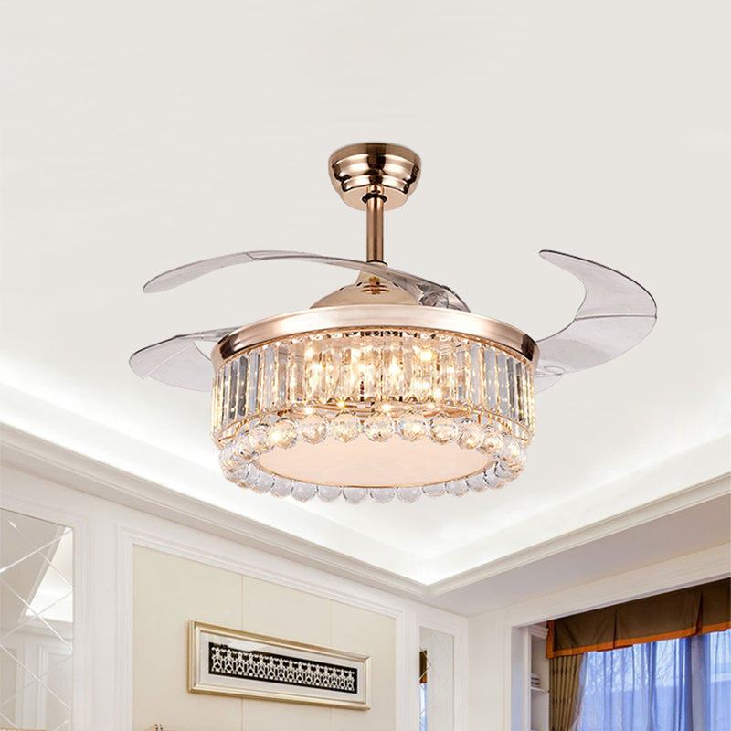 Accendendo il tamburo Blocco cristallino contemporaneo e sfere da 19 "W a LED a filo in oro, 4 lame