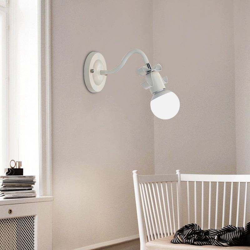 Metal Bare Bulb Wall Light with Bow Single Head Nordic Style Wall Lamp for Kindergarten
