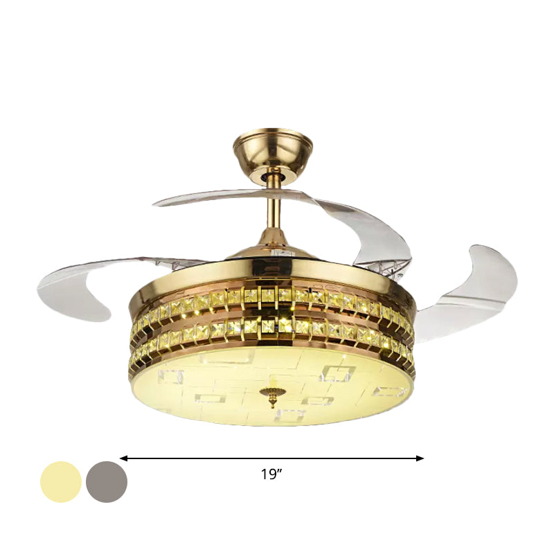 Lámpara de ventilador colgante de 19 "W Drum Simplicidad plateada/Gold LED Semi Lighting con 3 cuchillas