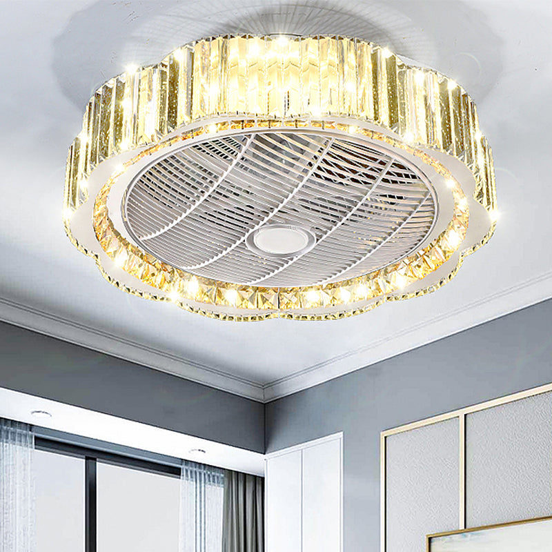Round/bloemen helder kristal semi-spoelminimalisme 19,5 "breedte LED goud plafondventilator licht met 3-blade