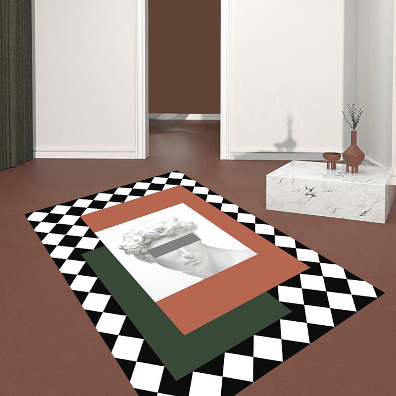 Orange and Green Modernism Rug Polyester Figure and Geometric Pattern Rug Pet Friendly Washable Anti-Slip Backing Carpet for Decoration