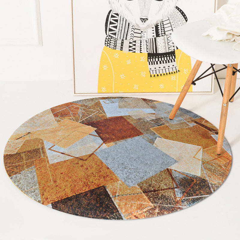 Unusual Geometric Pattern Rug Yellow Nordic Rug Polyester Pet Friendly Non-Slip Backing Washable Area Rug for Bedroom