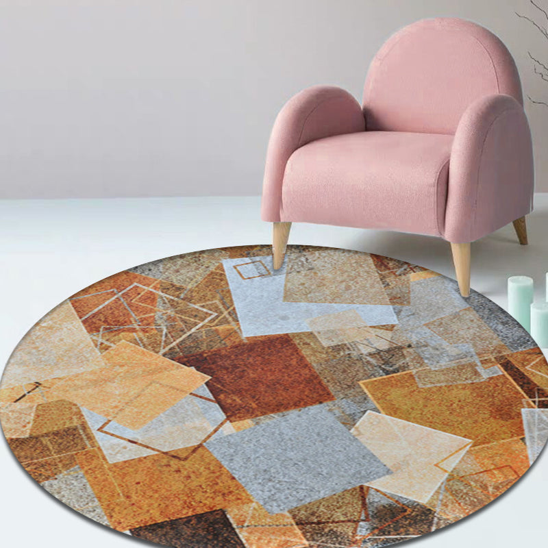 Unusual Geometric Pattern Rug Yellow Nordic Rug Polyester Pet Friendly Non-Slip Backing Washable Area Rug for Bedroom