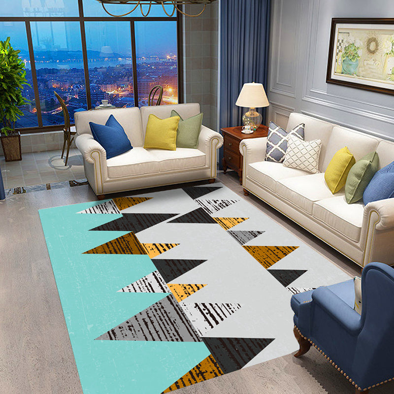 Colorful Geometric Pattern Rug Blue Modernist Rug Polyester Washable Pet Friendly Anti-Slip Carpet for Living Room