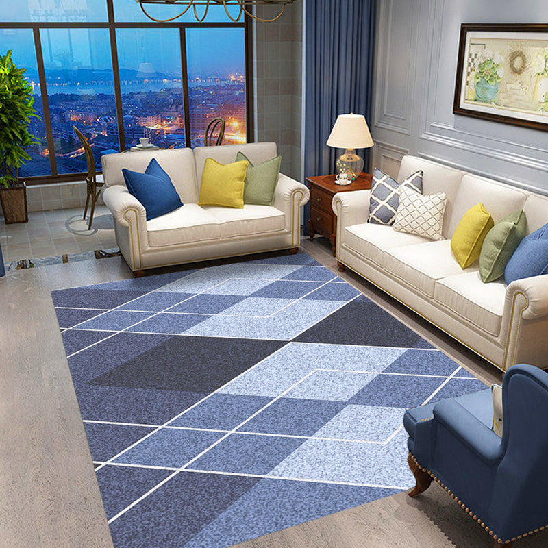 Colorful Geometric Pattern Rug Blue Modernist Rug Polyester Washable Pet Friendly Anti-Slip Carpet for Living Room