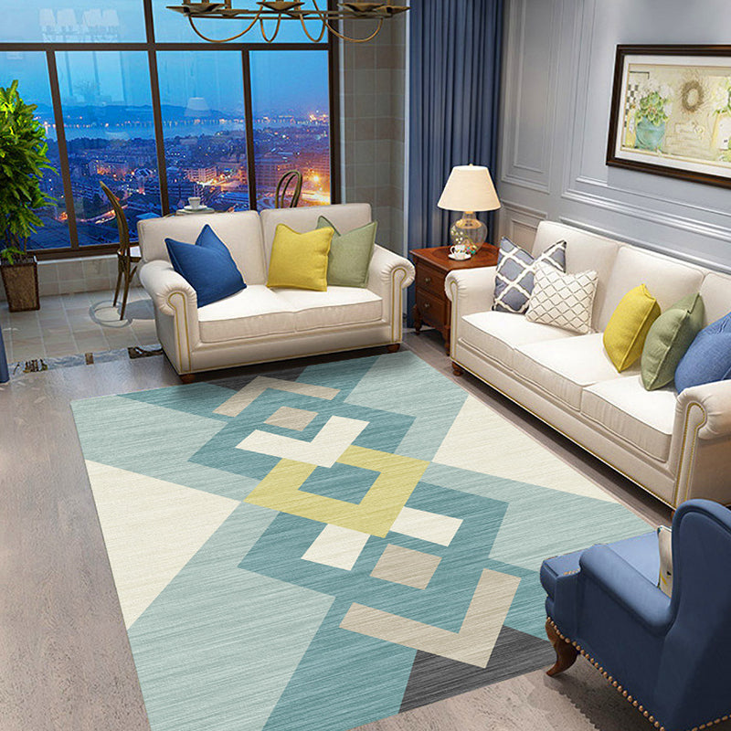 Colorful Geometric Pattern Rug Blue Modernist Rug Polyester Washable Pet Friendly Anti-Slip Carpet for Living Room