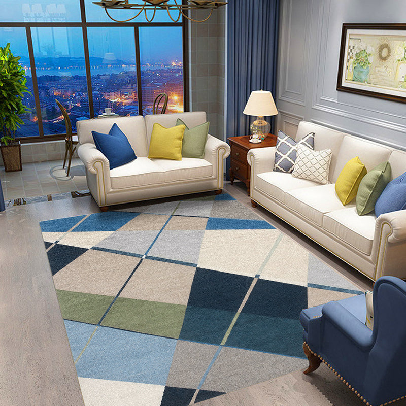 Colorful Geometric Pattern Rug Blue Modernist Rug Polyester Washable Pet Friendly Anti-Slip Carpet for Living Room