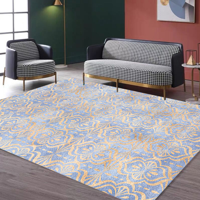 Tappeto geometrico tribale retrò tappeto anti-slittamento in poliestere marrone e blu per animali domestici per soggiorno per soggiorno