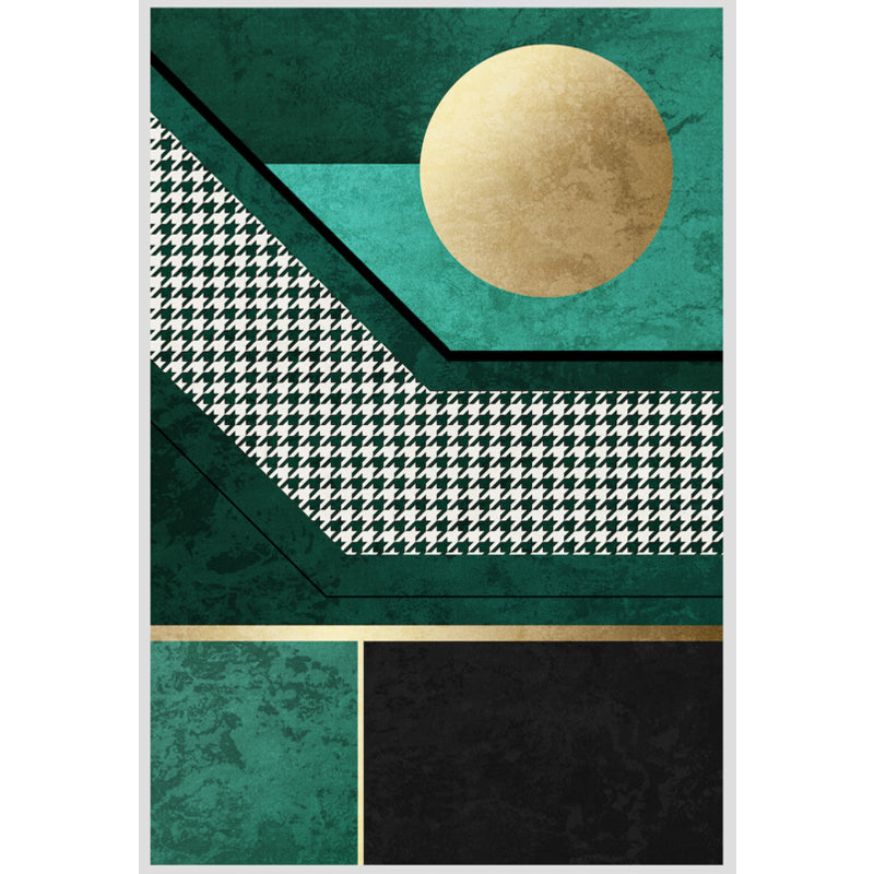 Modern Geometric Pattern Rug with Houndstooth Green Polyester Rug Washable Pet Friendly Non-Slip Area Rug for Living Room