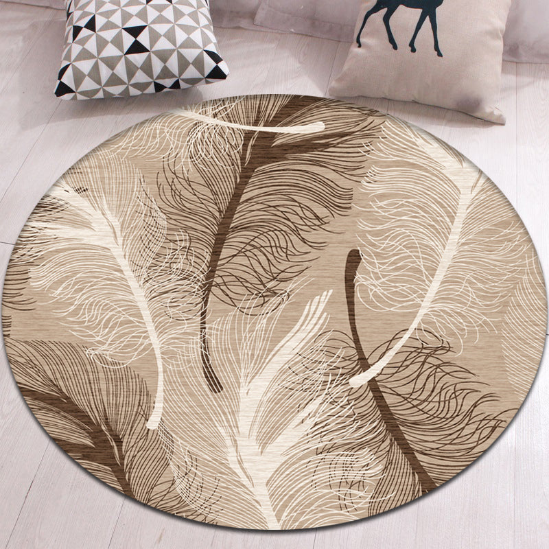Modern Botanical Pattern Rug with Feather Multicolor Polyester Rug Washable Pet Friendly Non-Slip Area Rug for Living Room