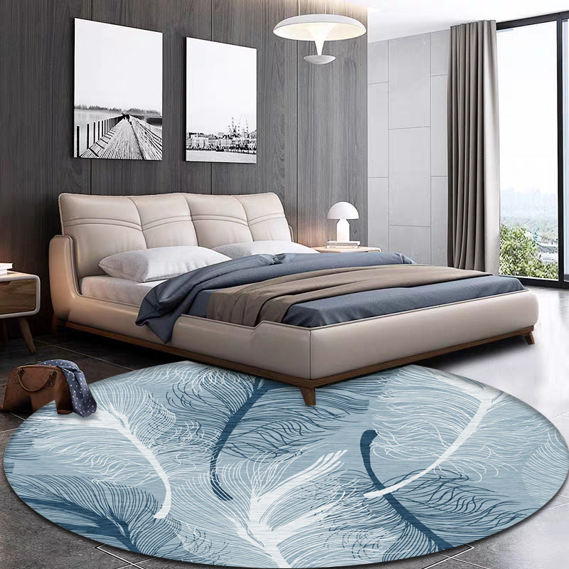 Modern Botanical Pattern Rug with Feather Multicolor Polyester Rug Washable Pet Friendly Non-Slip Area Rug for Living Room