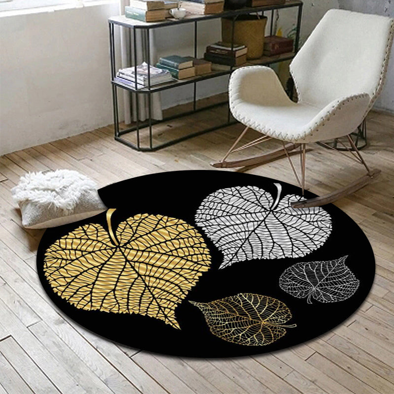 Modern Botanical Pattern Rug with Feather Multicolor Polyester Rug Washable Pet Friendly Non-Slip Area Rug for Living Room