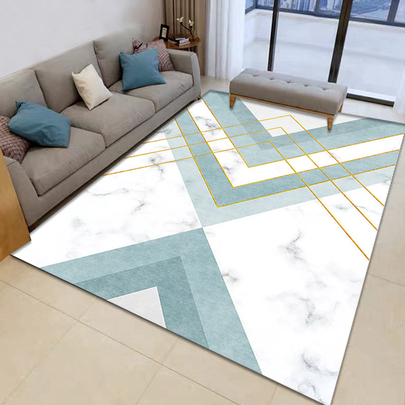 Nordic Geometric Pattern Rug Green and Pink Polyester Rug Washable Pet Friendly Non-Slip Area Rug for Living Room