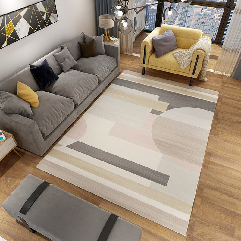Nieuwheid Geometrisch patroon Tapijt Beige en grijs Polyester Tapijt Wasbaar Pet Friendly Non-Slip Area Rug voor woonkamer