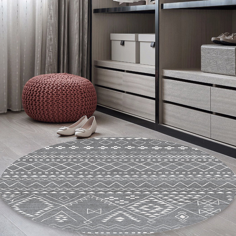 Bohemian Tribal Pattern Rug Grey Multicolor Polyester Rug Washable Pet Friendly Non-Slip Area Rug for Living Room