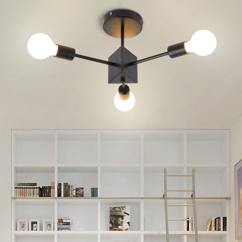 Eenvoudige Lineaire Semi Ceiling Mount Licht Metallic Zwart Plafond Lamp voor Studie Kamer Slaapkamer