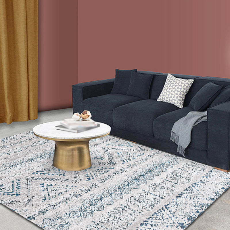 Retro Striped Pattern Rug Grey Polyester Rug Washable Pet Friendly Anti-Slip Carpet for Living Room