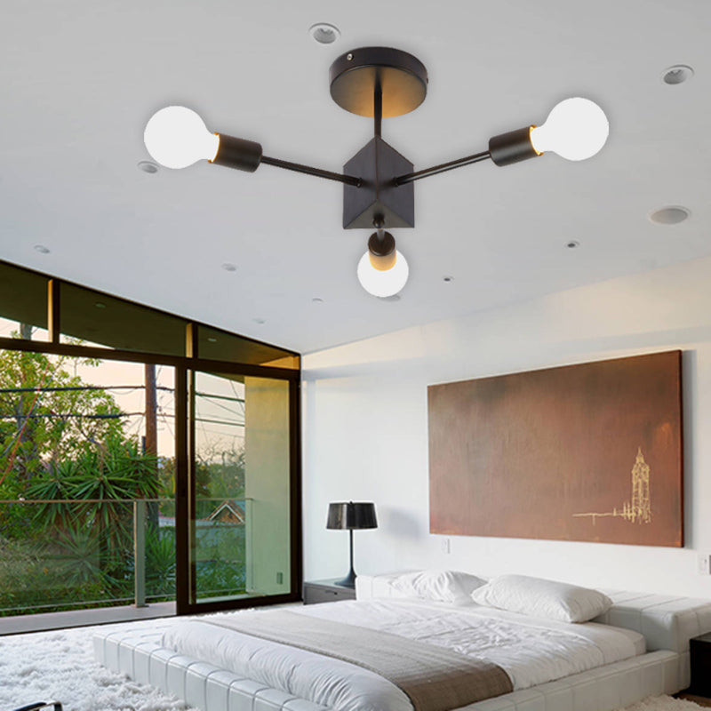 Eenvoudige Lineaire Semi Ceiling Mount Licht Metallic Zwart Plafond Lamp voor Studie Kamer Slaapkamer